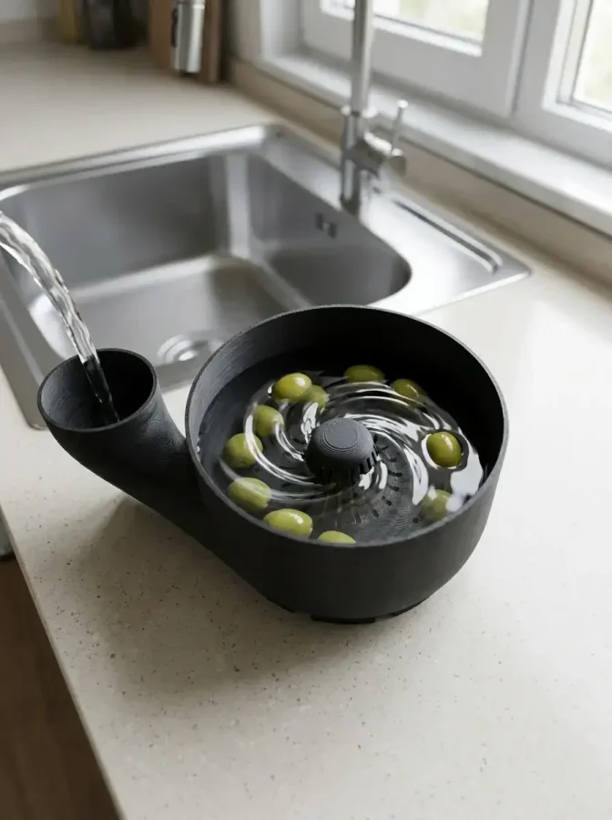Döner Sistemli Meyve ve Zeytin Yıkama Aparatı – Modern Süzgeçli Mutfak Yardımcısı